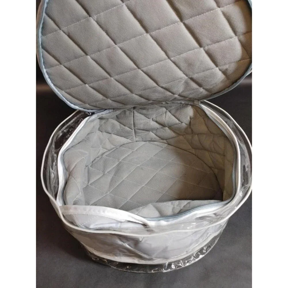 2pc Vtg Quilted Cases For Dinnerware Plates China Zipper Storage Bags Grey Home